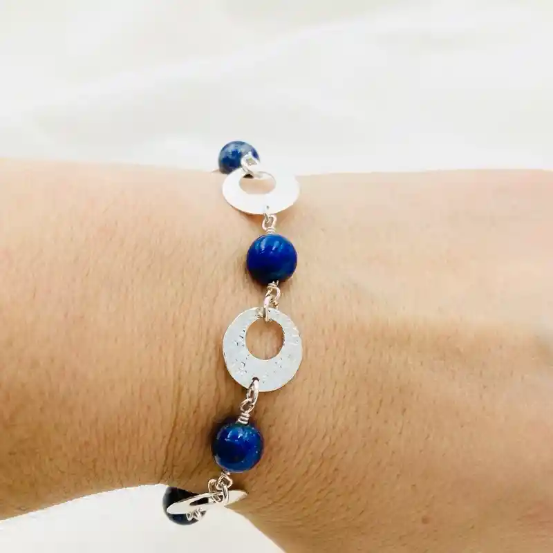 Pulsera De Plata Y Lapislázuli