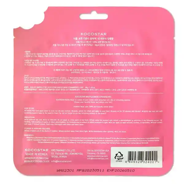 Mascarilla De Velo Kocostar Facial Waffle Strawberry 40g