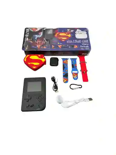 Combo Superman Smartwatch Inteligente Mas Audifonos Y Cp Juegos Con Estuche Y Doble Pulso