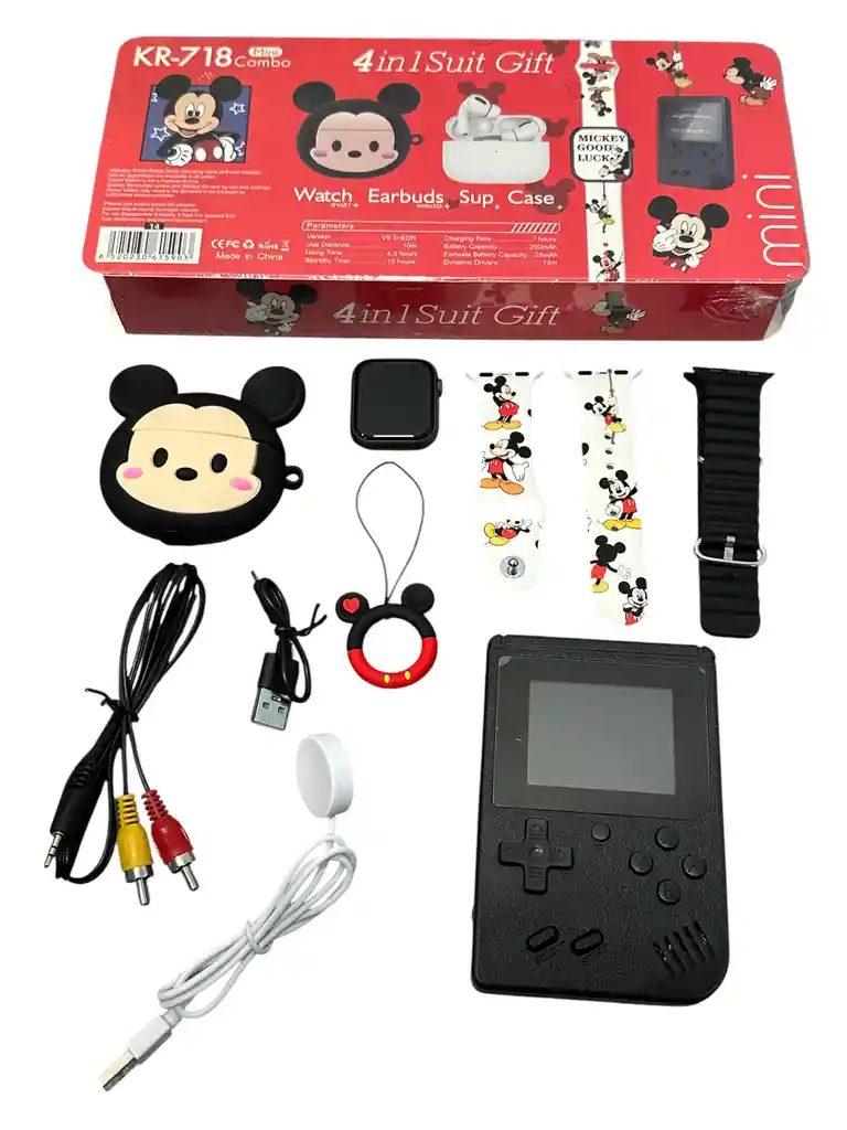 Combo Mickey Smart Watch Inteligente Mas Audifonos Con Protector Y Cp De Juegos