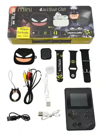 Combo Batman Smartwatch Inteligente Mas Audifonos Inalambricos Con Funda Y Cp De Juegos Retro
