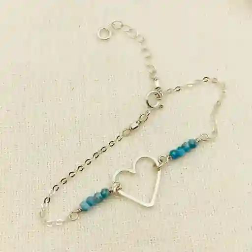 Pulsera Corazón De Plata Y Piedras