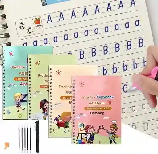 4 Cuadernos Mágico Español Librocaligrafía Reutilizable Niño