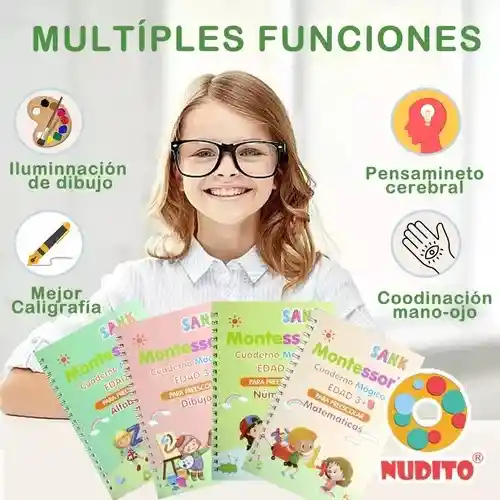 4 Cuadernos Mágico Español Librocaligrafía Reutilizable Niño