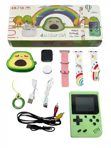Combo Aguacate Smart Watch Inteligente Mas Audifonos Con Funda Y Cp Juegos Retro