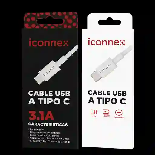 Cable Usb A A Tipo C Iconnex 3.1a | Carga Rápida, 2 Metros De Longitud Y Conector Reversible.