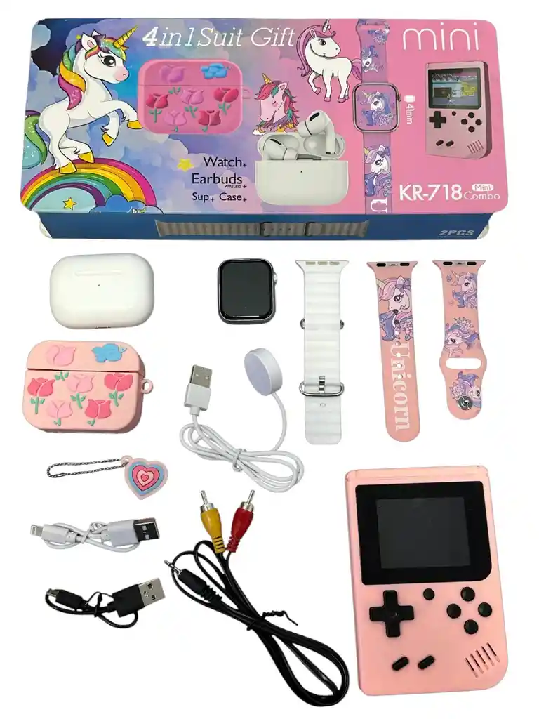 Combo Pony Smart Watch Inteligente Mas Audifonos Inalambricos Con Funda Y Cp Juegos Retro