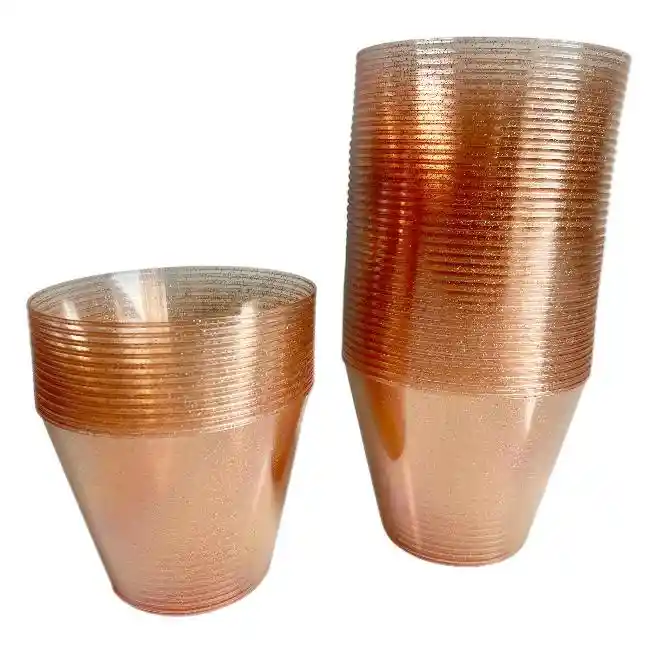 Vasos Oro Rosa 9 Onzas X 10 Unds Escarchado
