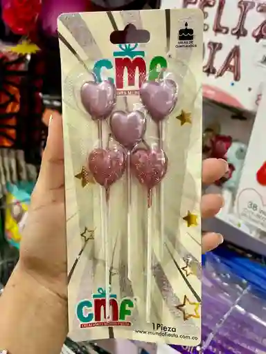 Vela Corazones Rosado X 5 Unidades