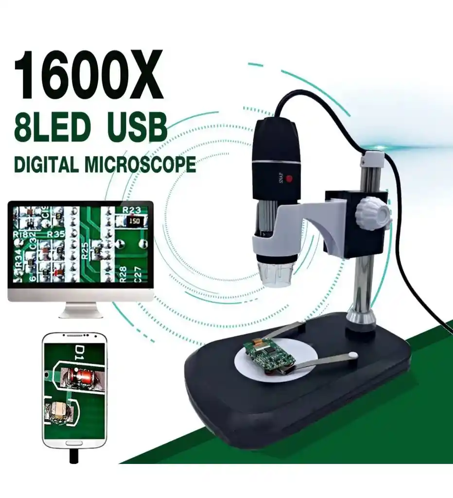 Microscopio 1600x Con Base Capilografo Usb Led