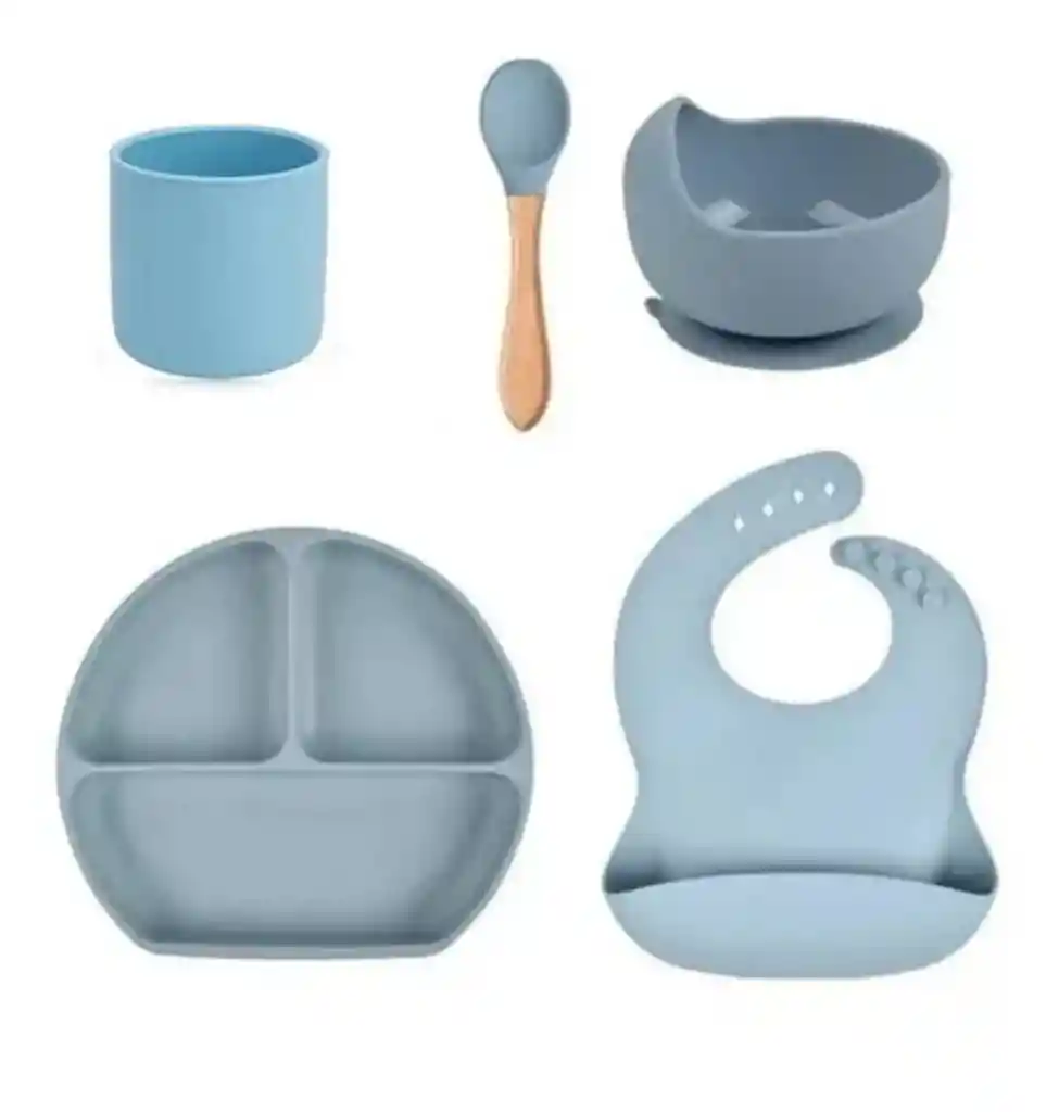 Kit Platos Bebe Niño Vajilla En Silicona Babero