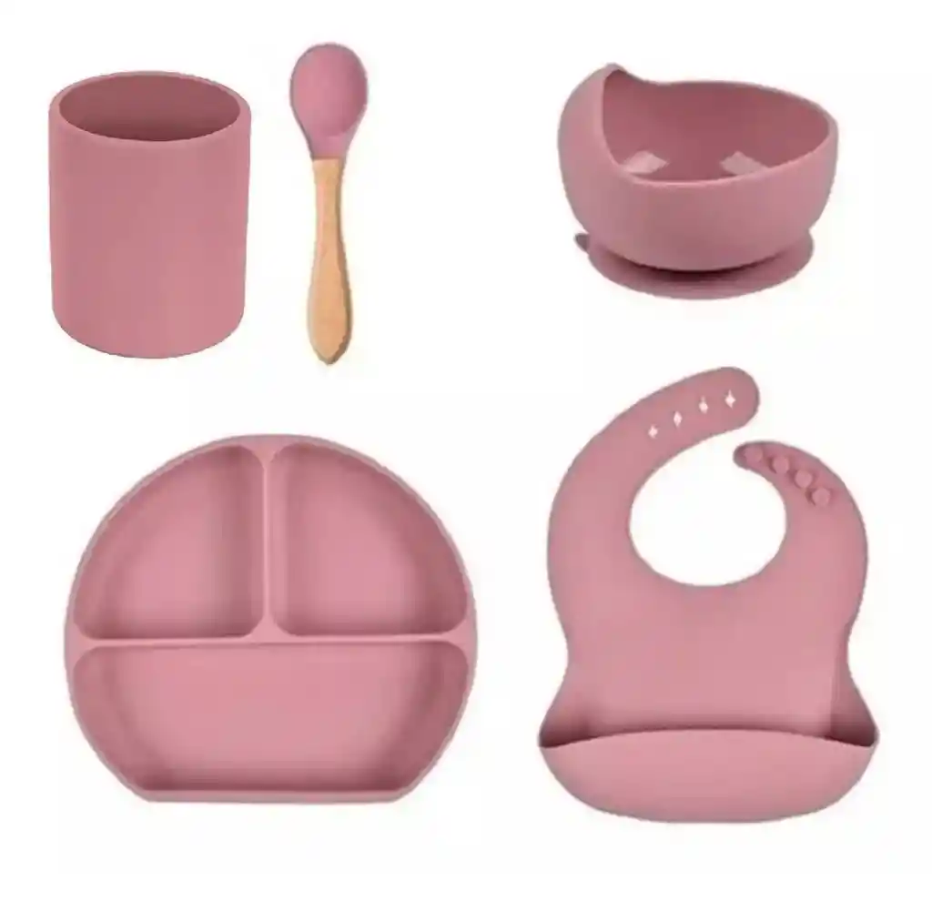 Kit Platos Bebe Niño Vajilla En Silicona Babero