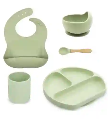 Kit Platos Bebe Niño Vajilla En Silicona Babero