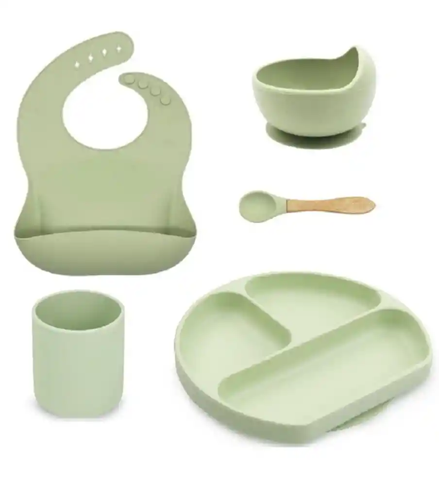 Kit Platos Bebe Niño Vajilla En Silicona Babero