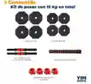 Set Kit Pesas Mancuernas 15kg Octagonales Ajustables Termoforradas