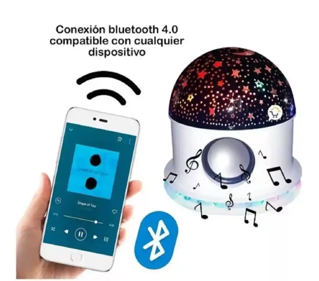 Lampara Proyector Estrellas Lunas Parlante Bluetooth Mas Control