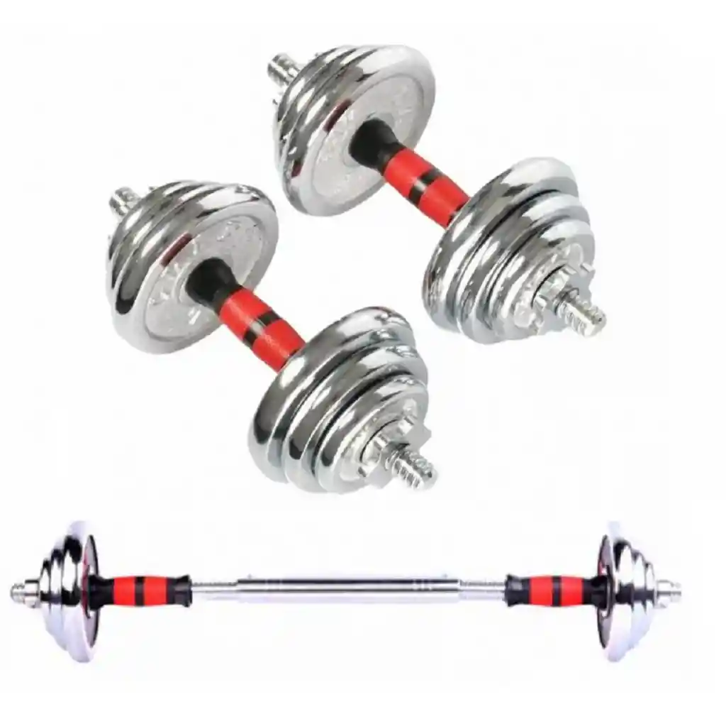 Kit De Mancuernas Pesas 20 Kg Discos Cromada + Barra Extension