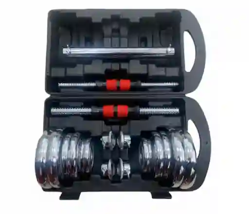 Kit De Mancuernas Pesas 20 Kg Discos Cromada + Barra Extension