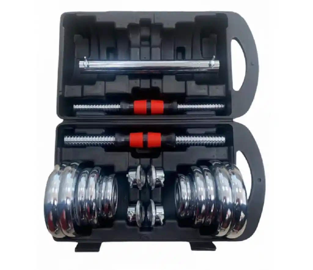 Kit De Mancuernas Pesas 20 Kg Discos Cromada + Barra Extension
