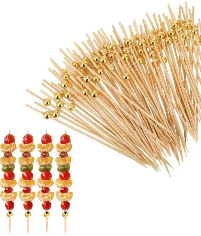 Pinchos Cóctel X 40 Unds Perla Dorada, Palillo De Bambú Coctel
