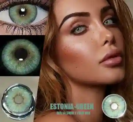 Lentes De Contacto Con Aumento Color Verde Claro -3.00d Estonia Green Halloween Disfraz
