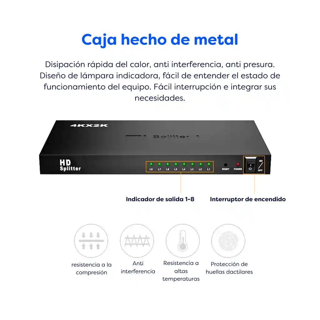 Splitter Hdmi 8 Puertos 4k 30hz