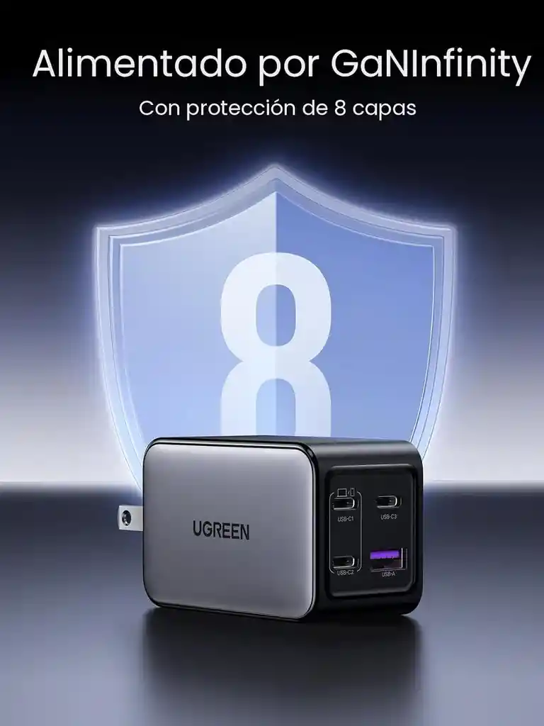 Cargador Pared Carga Rapida 65w 4 Puertos Ugreen Gan Nexode