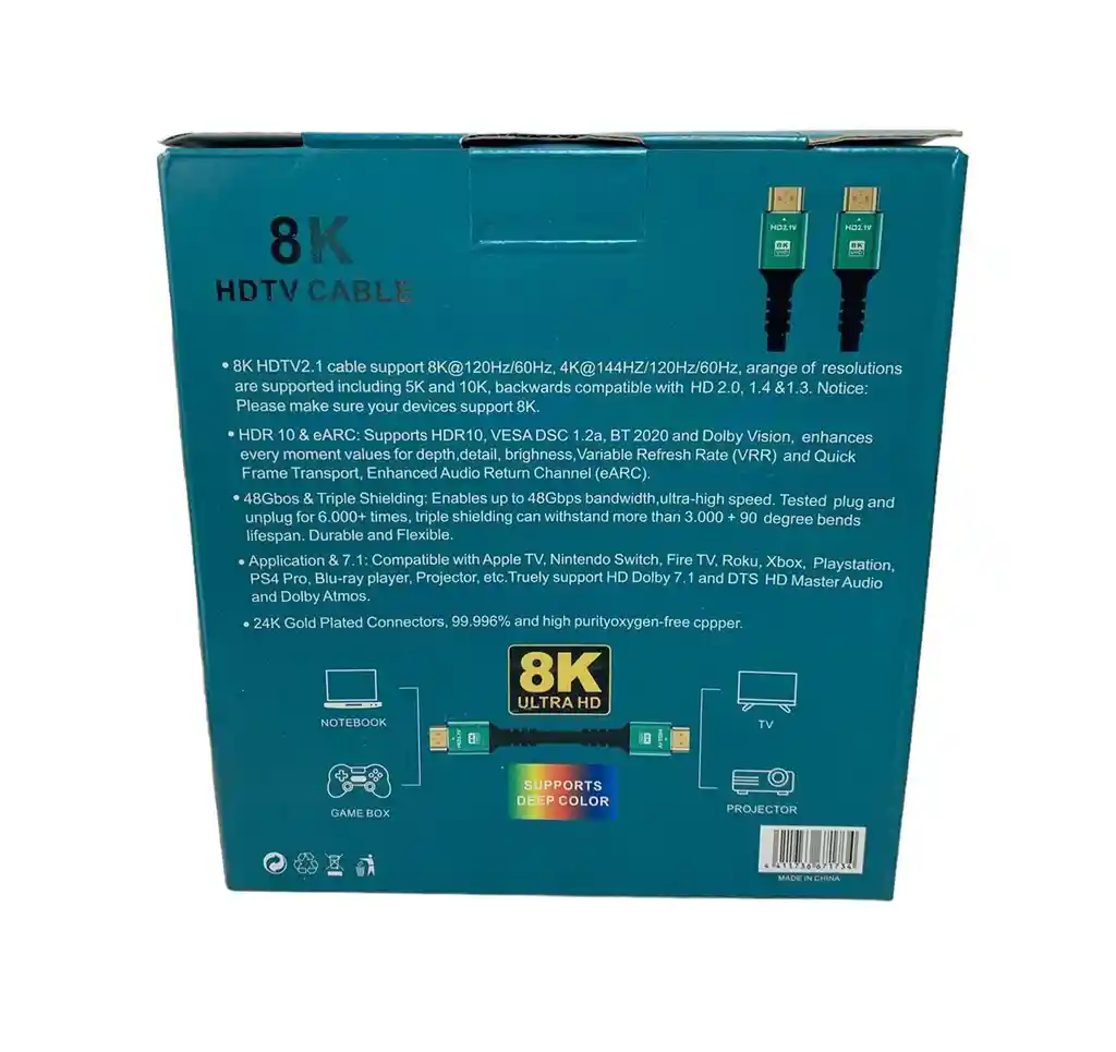 Cable Hdmi 2.1 8k Alta Velocidad Ultra Hd Ps5 Series X 5 M