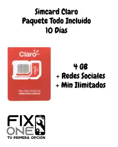 Simcard De Claro Paquete Todo Incluido 10 Días