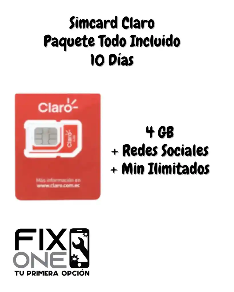 Simcard De Claro Paquete Todo Incluido 10 Días