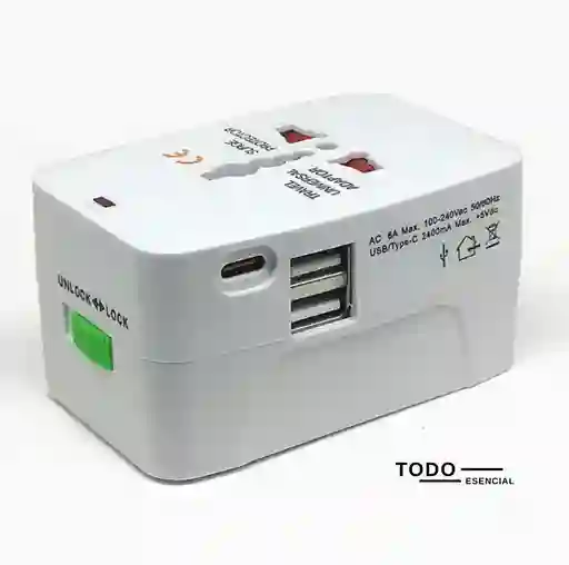 Adaptador Viajero Convertidor Universal Europeo Con 2 Puertos Usb + 1 Tipo C