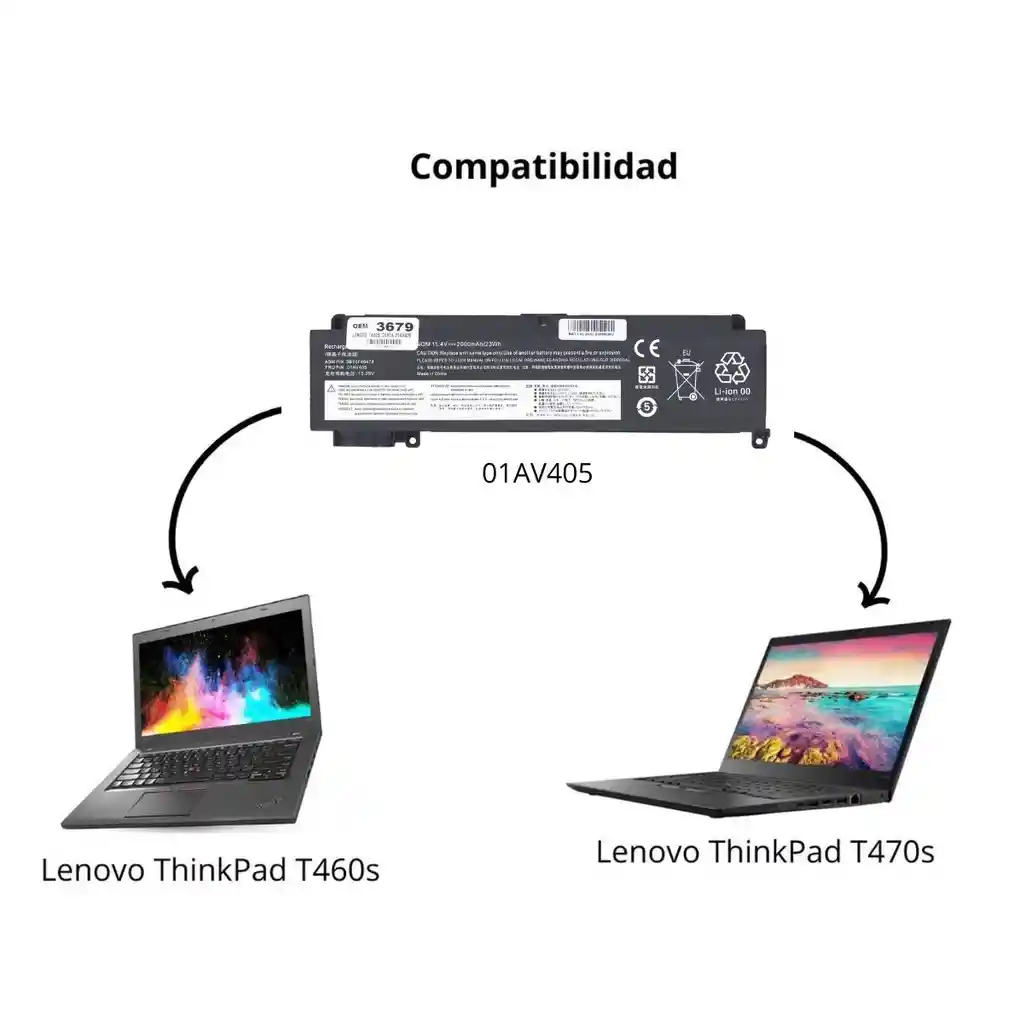 Batería Para Portátil Lenovo T460s Corta Negro