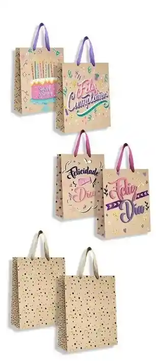 Bolsas De Regalo Kraft Estampada Mediana L