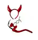 Kit X3 Cuernos Cola + Lazo Diadema Diablo O Diabla Halloween Disfraz