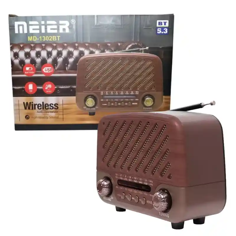 Radio Vintage Meier Md-1302bt – 3 Bandas + Bluetooth + Usb / Tf
