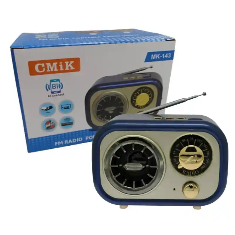 Radio Vintage Recargable Fm Parlante Aux Micro Sd Bluetooth Cmik Mk-143