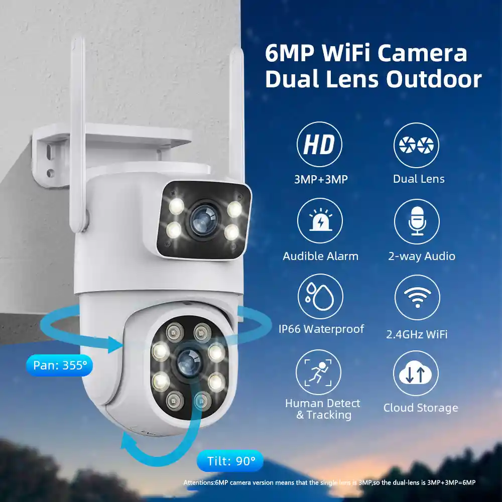 Camara Doble Lente 6mp Full Hd Para Exterior Wifi/lan