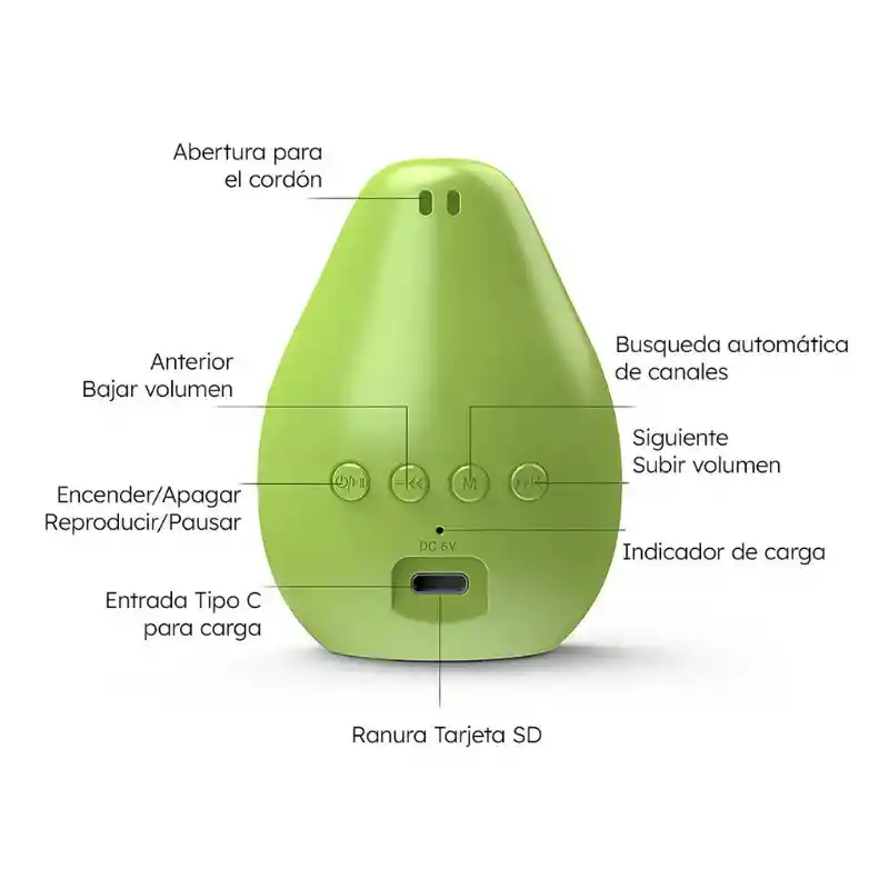 Altavoz Bluetooth De Aguacate Diseño Divertido Y Portátil