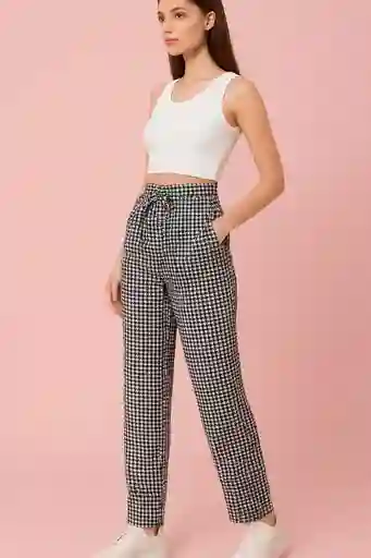 Pantalón Cintura Alta Cuadro Chic