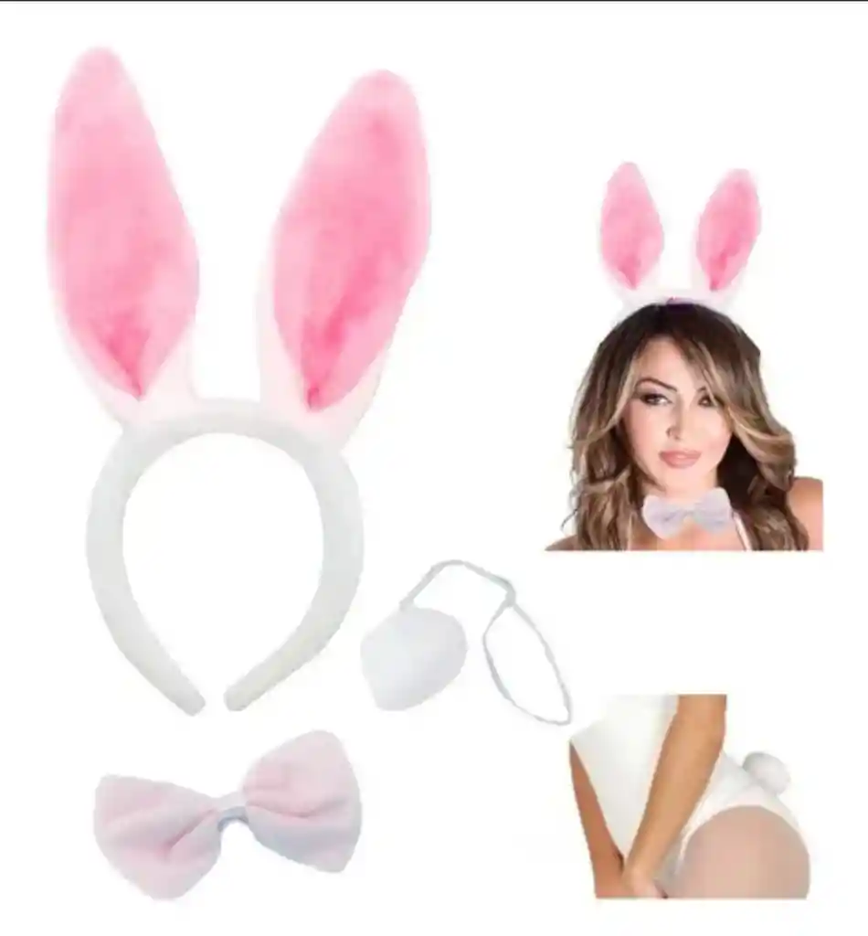 Disfraz Set Diadema Orejas Corbatin Cola Coneja Halloween