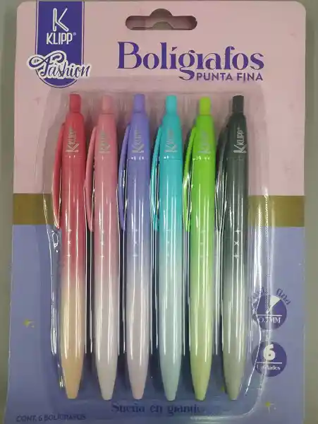 Esfero Retractil De 0.7mm Colores Surtidos X6 Und Klipp Fashion