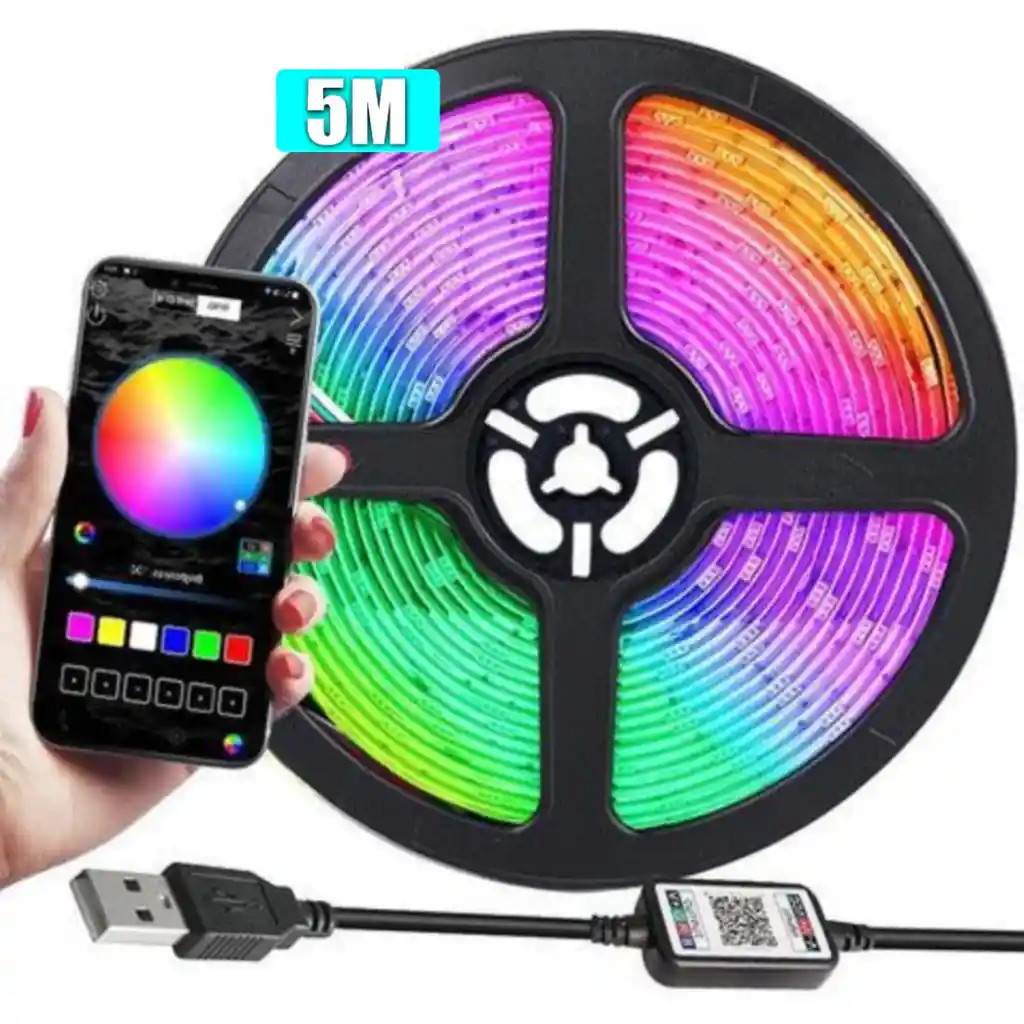 Luces Led 5m Rgb + App Con Control 5v Ambiente Perfecto
