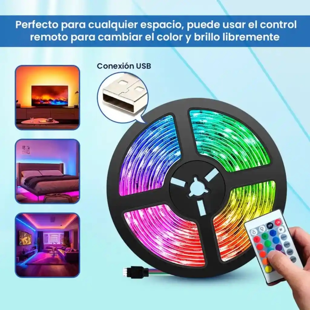 Luces Led 5m Rgb + App Con Control 5v Ambiente Perfecto