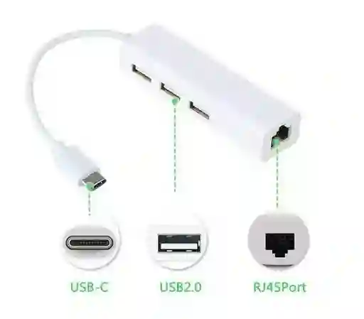 Adaptador Tipo C A Usb 3 Puertos + Lan Rj45