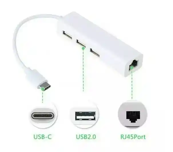 Adaptador Tipo C A Usb 3 Puertos + Lan Rj45