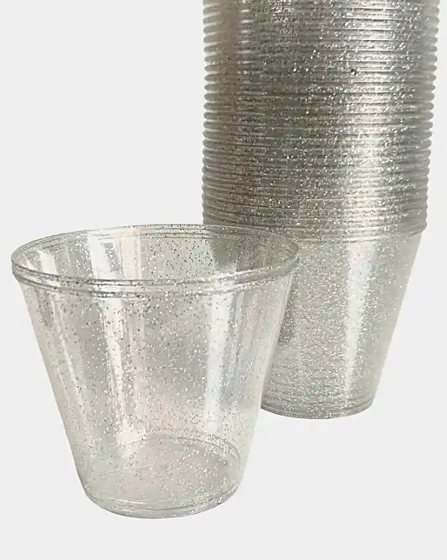 Vasos Plateados 9 Onzas Escarchado X 10 Unds