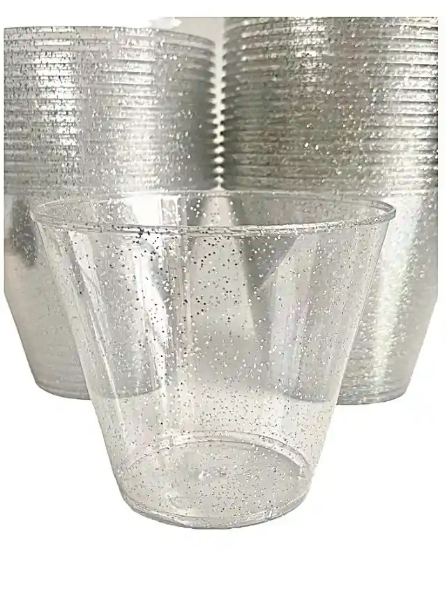 Vasos Plateados 9 Onzas Escarchado X 10 Unds