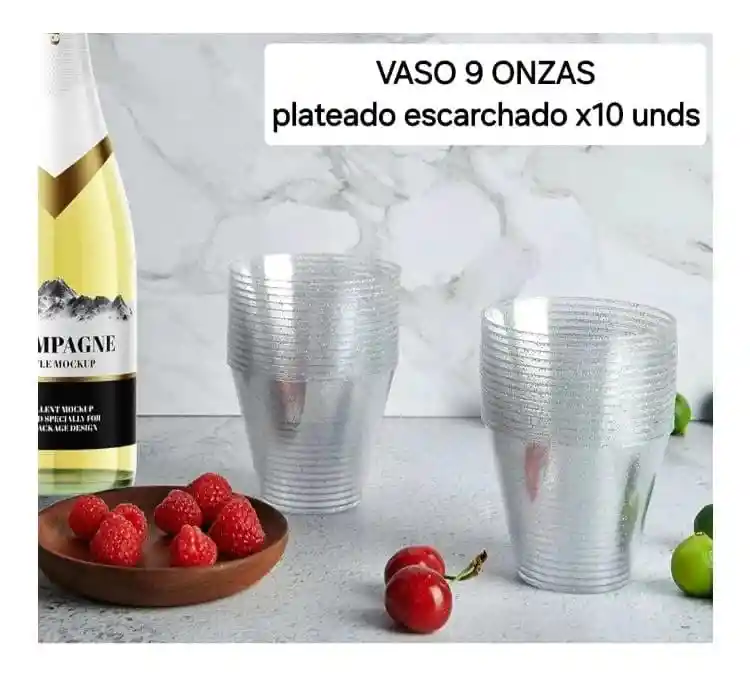 Vasos Plateados 9 Onzas Escarchado X 10 Unds
