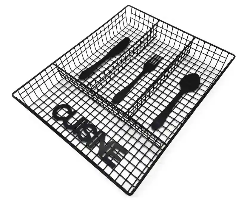 Cubiertero Organizador Cubiertos Cocina Metálico Negro 32x26cm