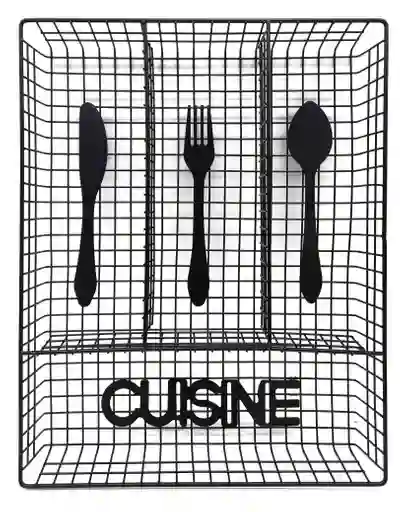 Cubiertero Organizador Cubiertos Cocina Metálico Negro 32x26cm